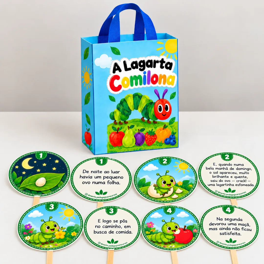 Sacola de História da Lagarta Comilona - PDF com 15 Páginas - Educação Infantil