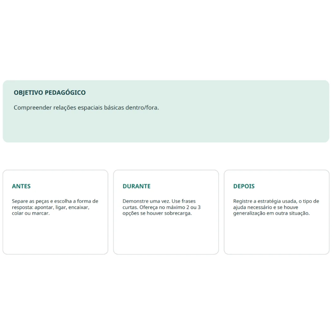Kit Organização Espacial – 5 Atividades Inclusivas com Peças de Apoio em PDF