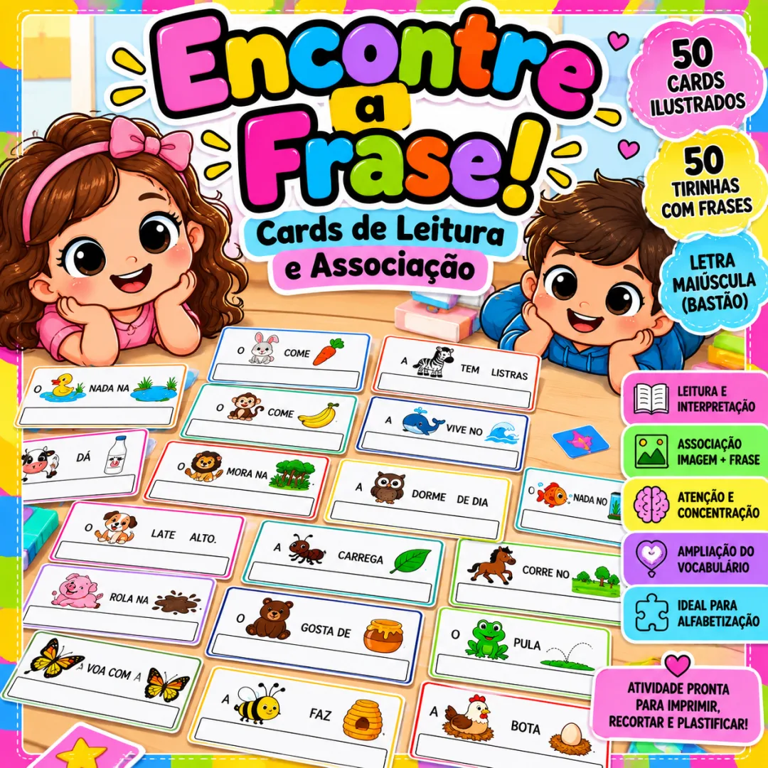 Encontre a Frase – Atividade de Leitura e Alfabetização Para 1º Ano Em PDF