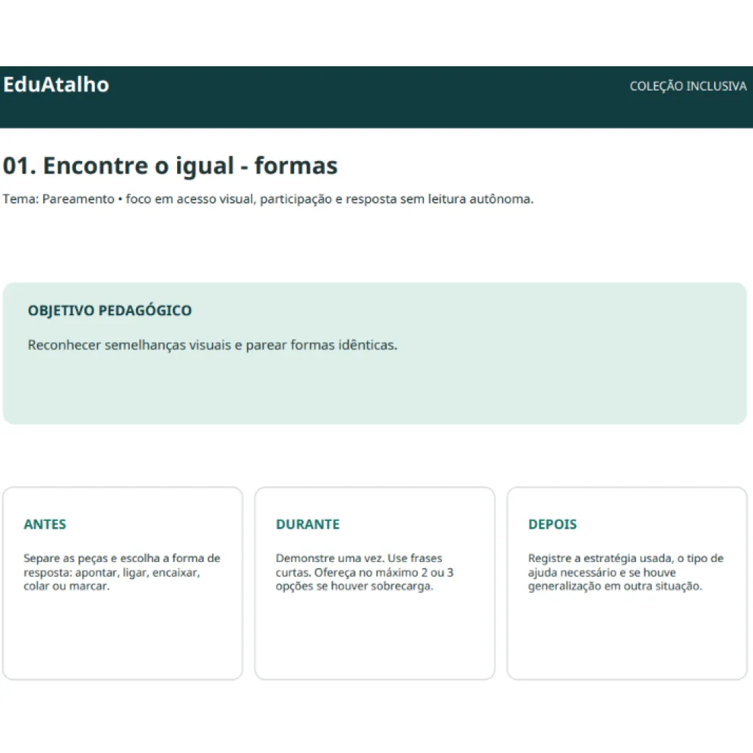 Encontre o Igual – Formas Pareamento Visual com Peças de Apoio em PDF