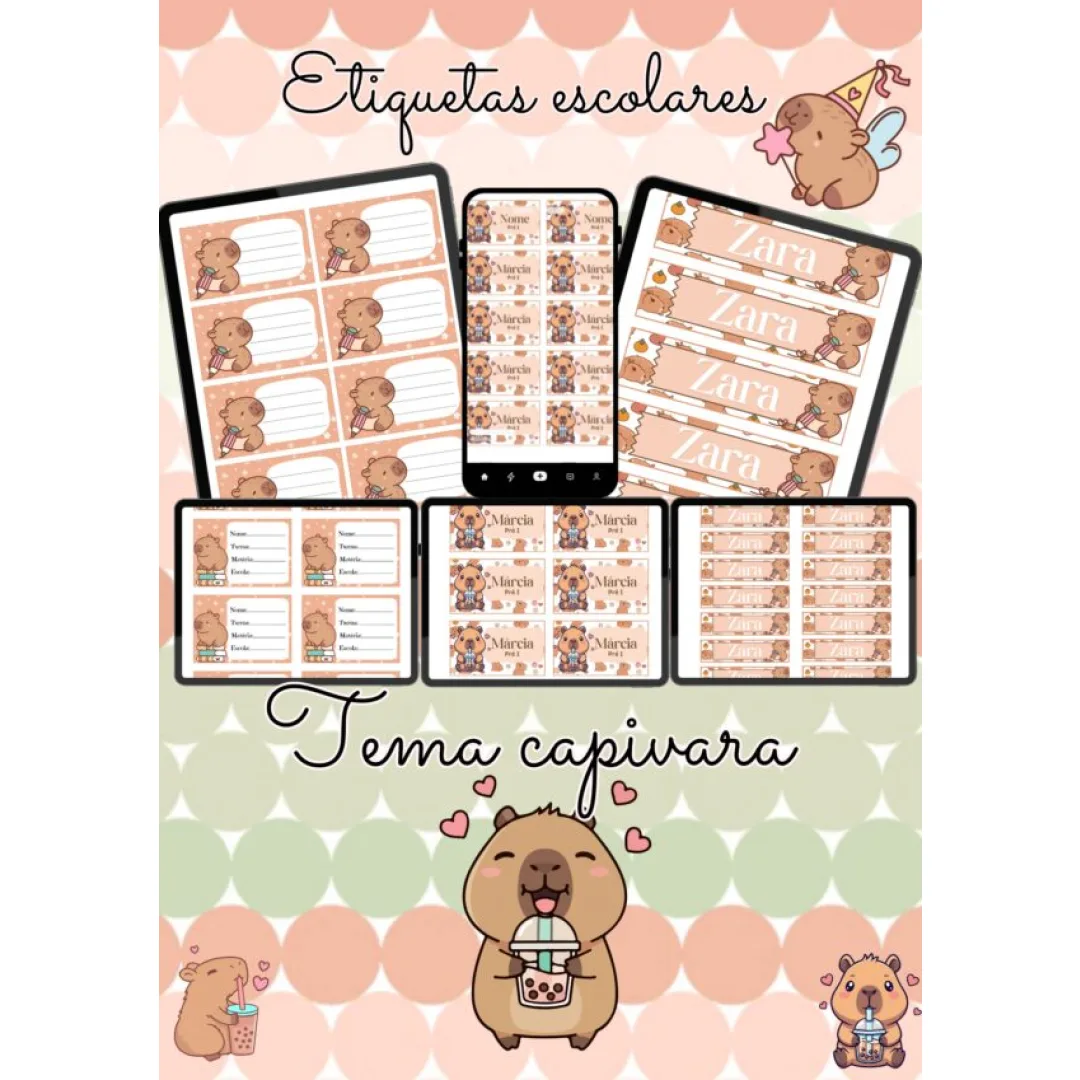 ETIQUETA ESCOLAR: CAPIVARA FOFA