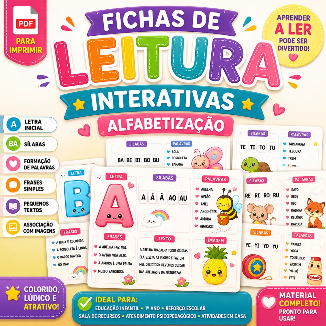 Fichas de Leitura Interativas para Alfabetização