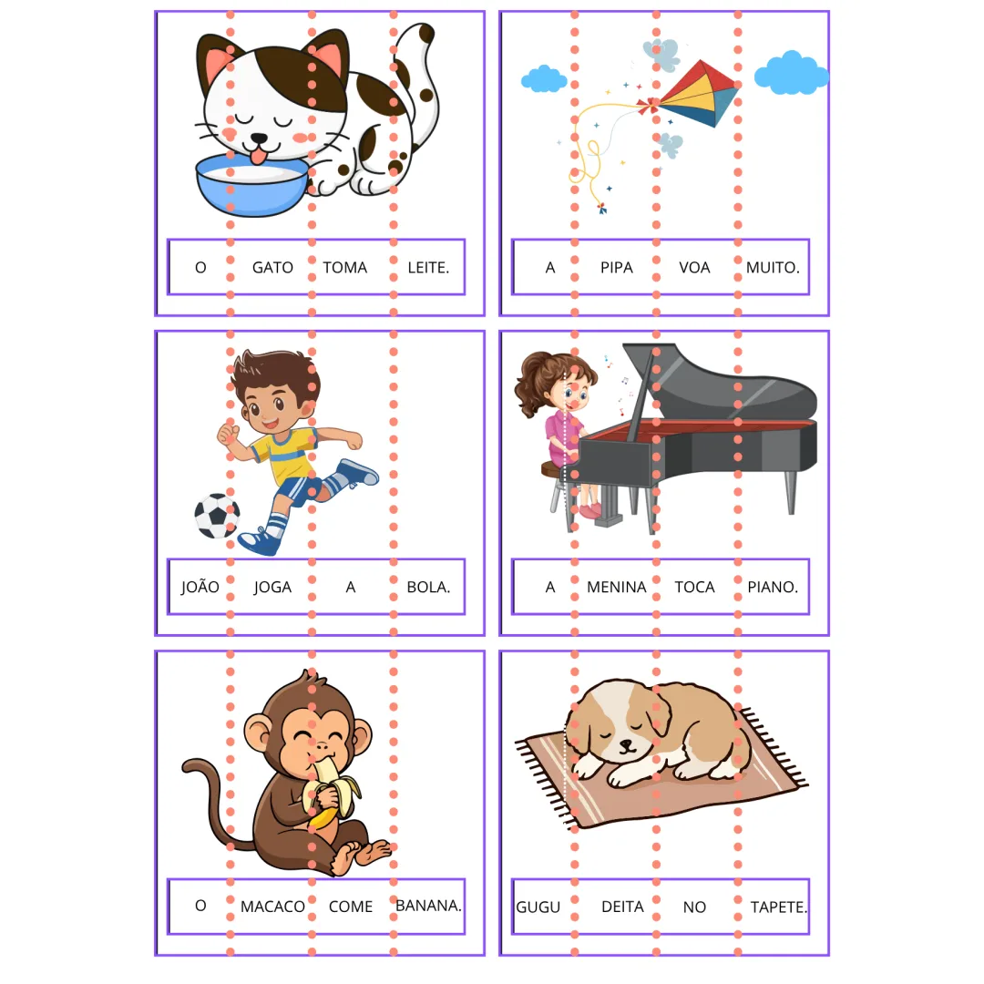 Frases Fatiadas - Alfabetização - Educação Especial - PDF com 18 cards