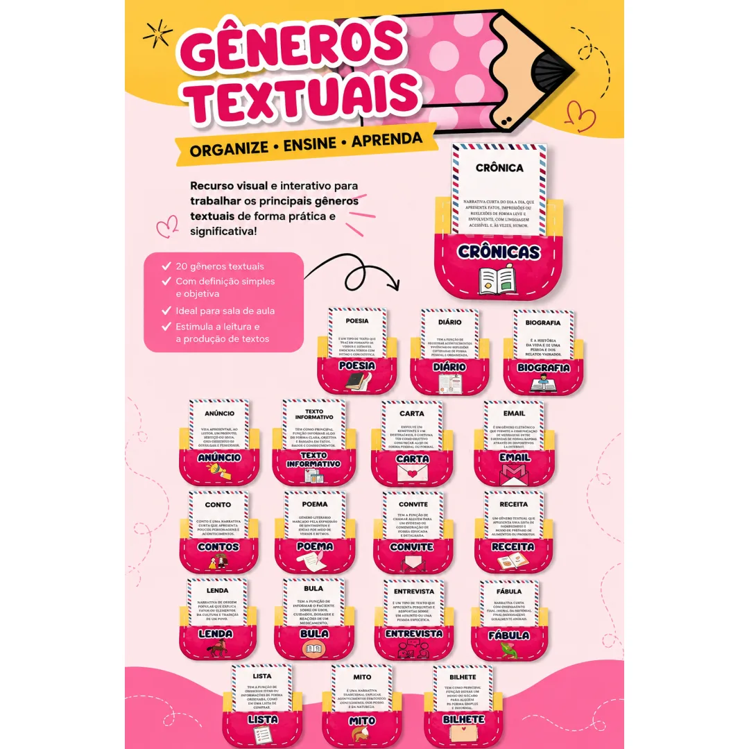 Gêneros Textuais - 19 Tipos - PDF com 67 Páginas