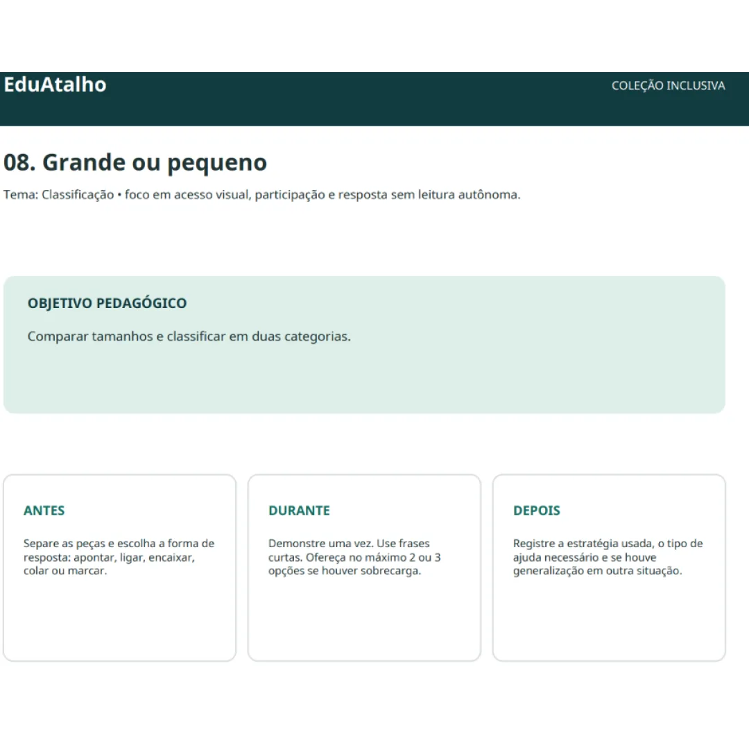 Grande ou Pequeno – Classificação por Tamanho com Peças de Apoio em PDF