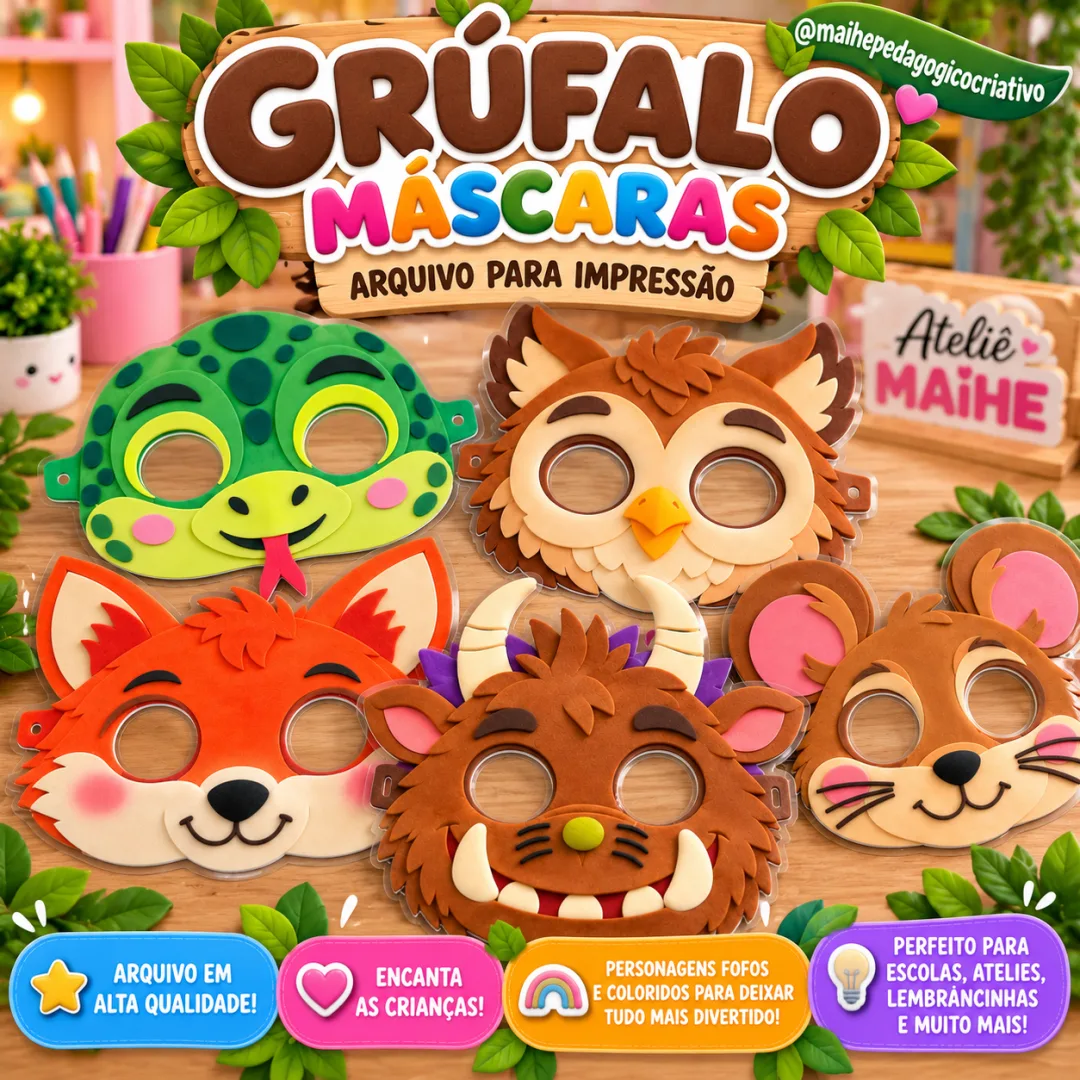 Grúfalo - Máscaras - Educação Infantil - Lembrancinhas - Arquivo Digital