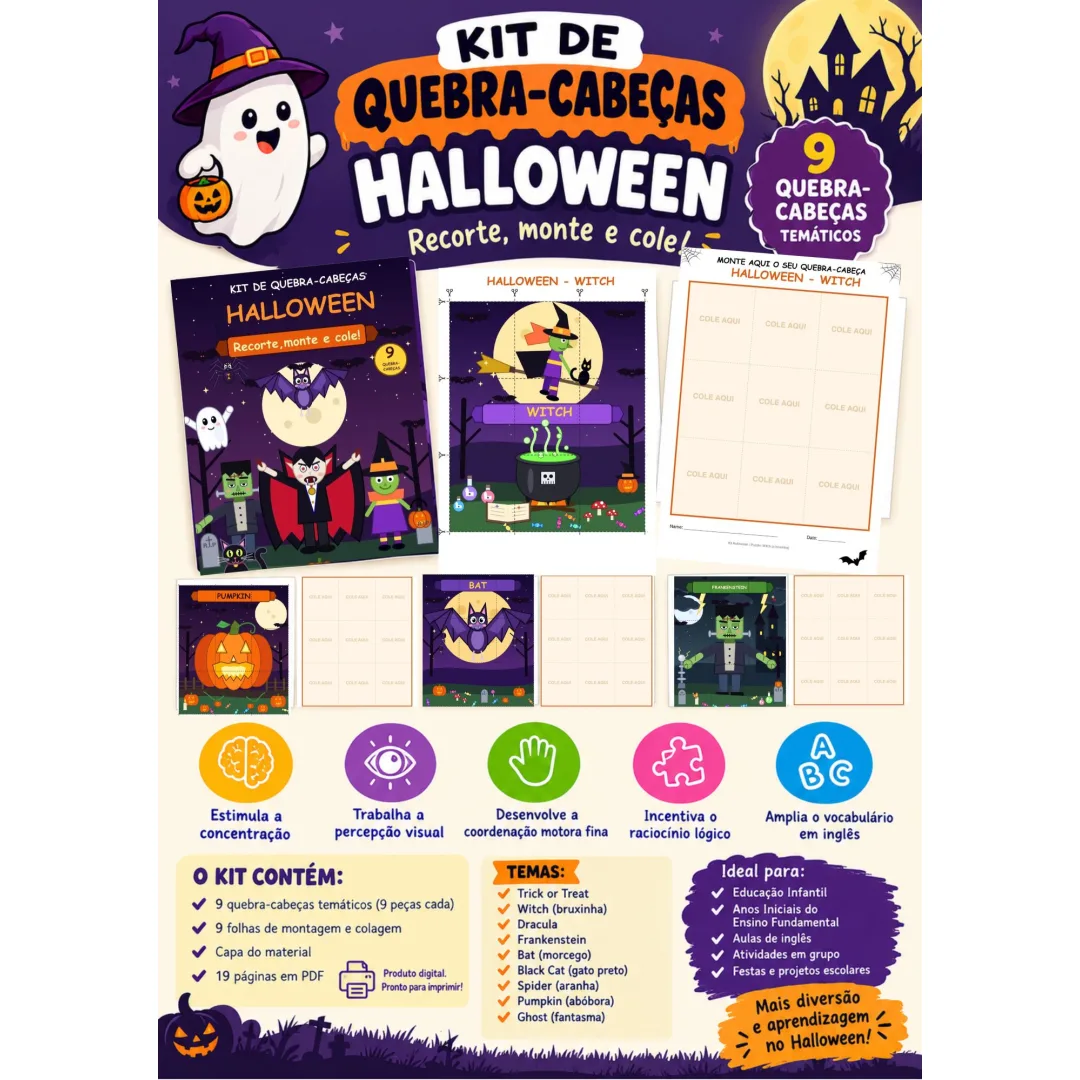 Halloween 9 Quebra-Cabeças para Imprimir 1 Ano Pdf