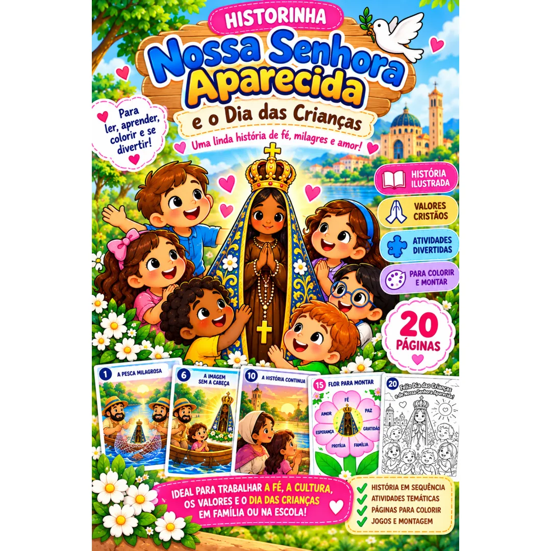 História Nossa Senhora Aparecida - Dia das Crianças - PDF "20 Páginas" Educação Infantil e Fundamental