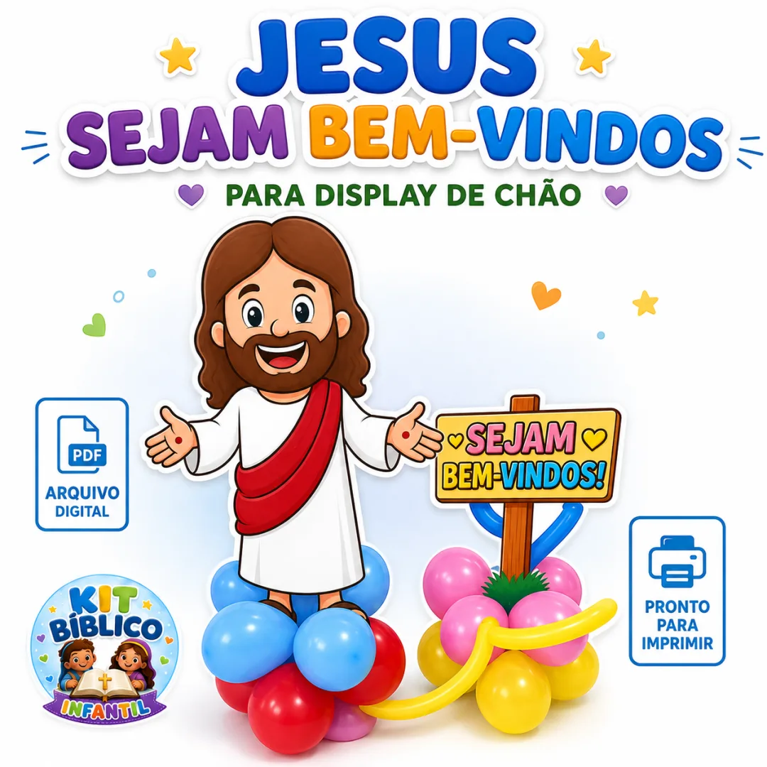 Jesus Sejam Bem-Vindos | Display de Chão em PDF para Ministério Infantil