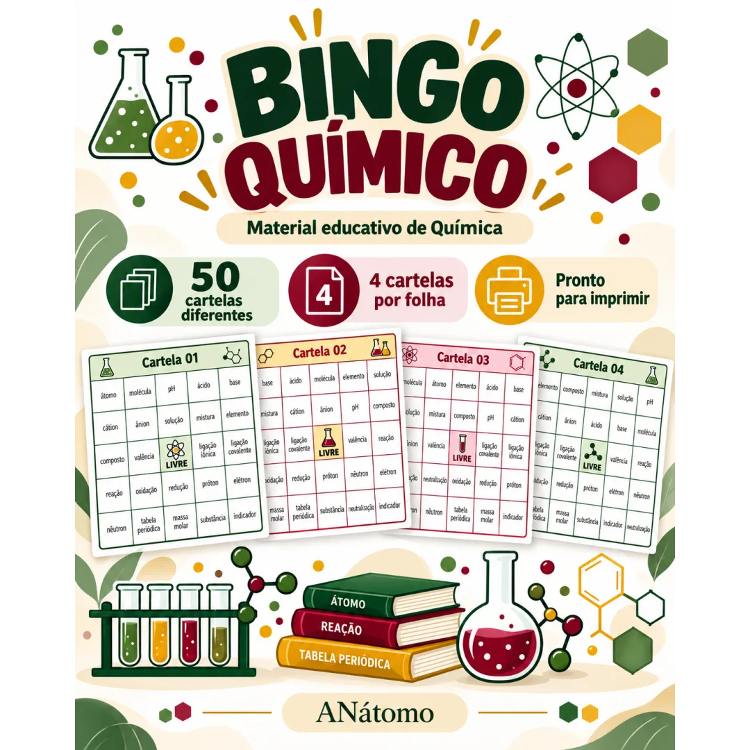 Jogo Bingo Químico para Ensino Médio em PDF