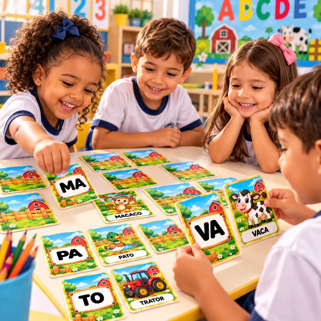Atividade Jogo da Memória das Sílabas Simples — Alfabetização Infantil Fazendinha em PDF