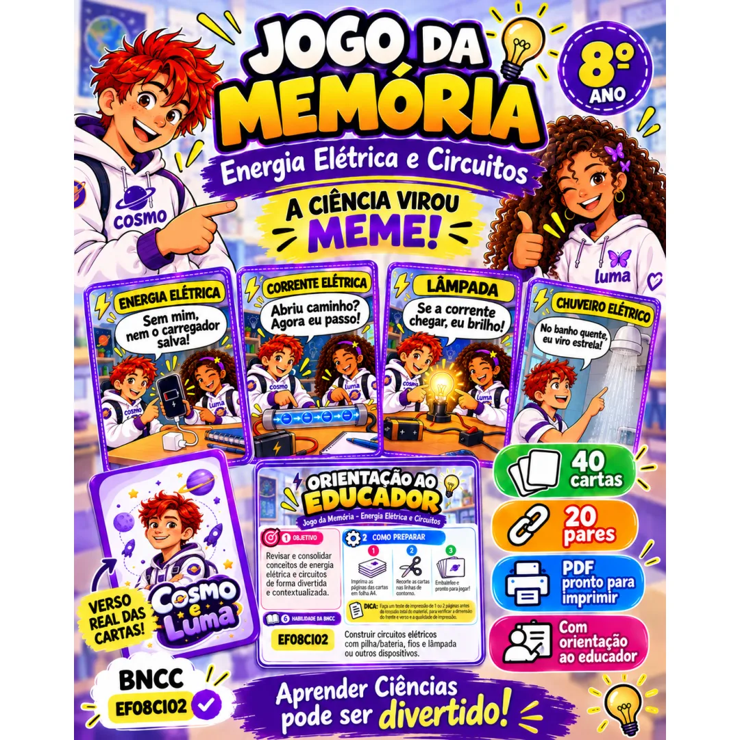 Jogo da Memória Energia Elétrica e Circuitos – 8º Ano em PDF