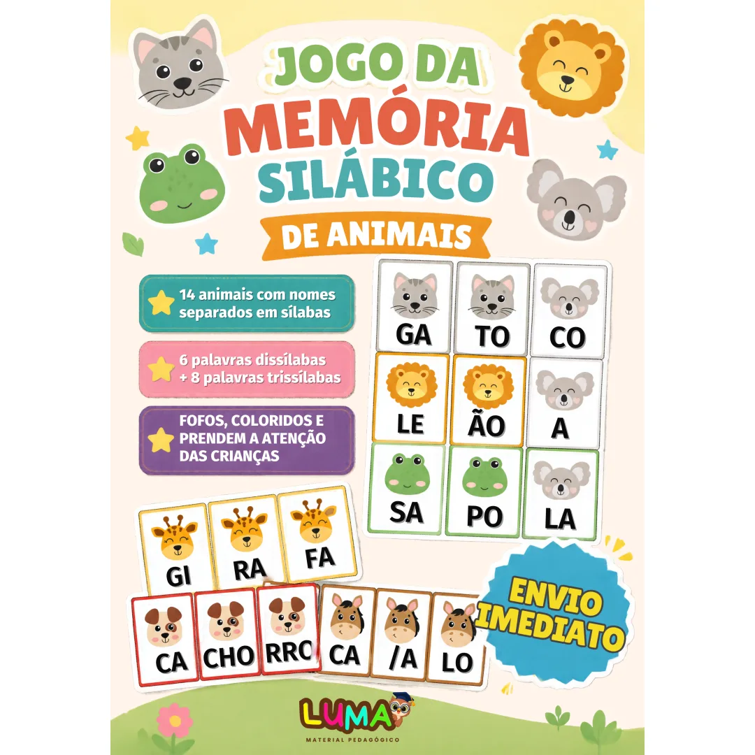 Jogo da Memória Silábico - 1º e 2º Ano - Alfabetização - PDF (4 páginas)