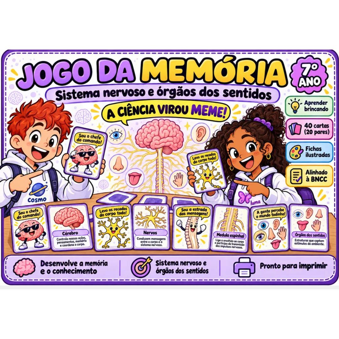 Jogo da Memória: Sistema Nervoso e Órgãos dos Sentidos 7°ano em pdf