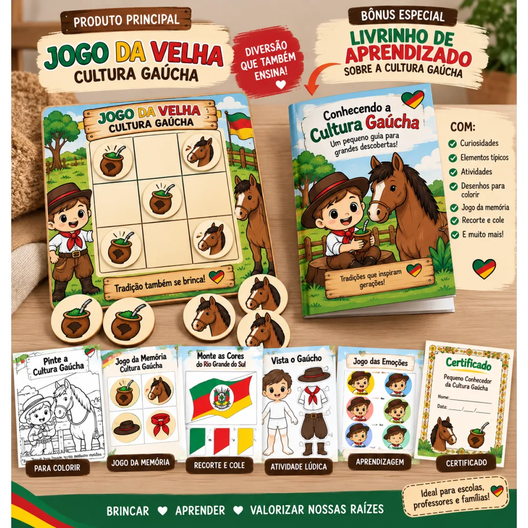 Jogo da Velha da Cultura Gaúcha — Atividade para Imprimir