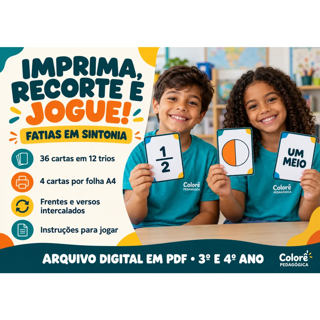 Jogo de Frações para Imprimir 3º e 4º Ano — 36 Cartas