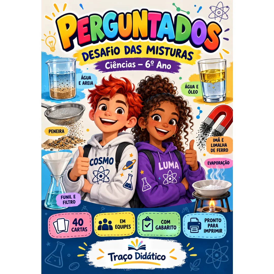 Jogo Desafio das Misturas: Ciências 6º Ano 40 Cartas em PDF para Imprimir