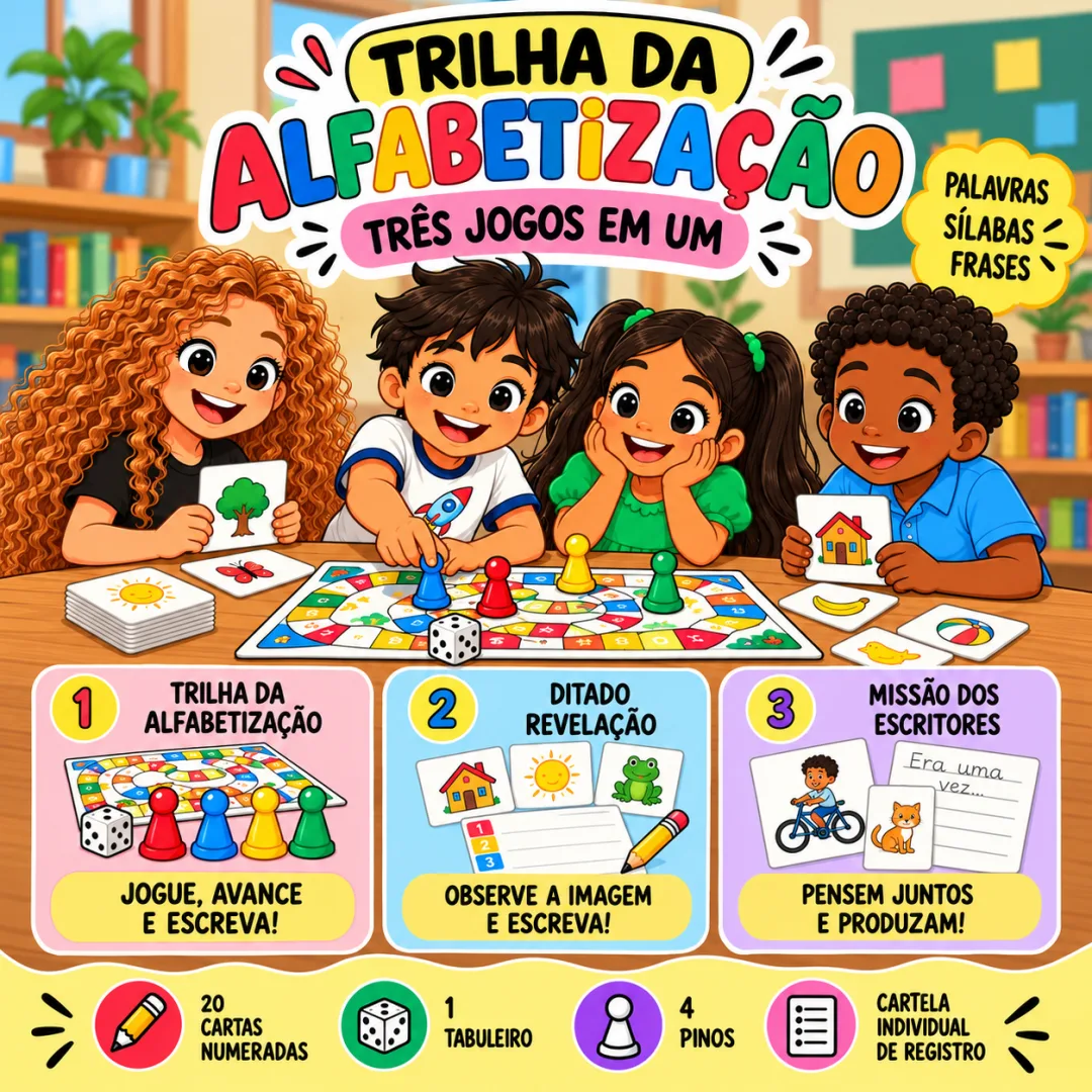 Trilha da Alfabetização - PDF com 3 Jogos