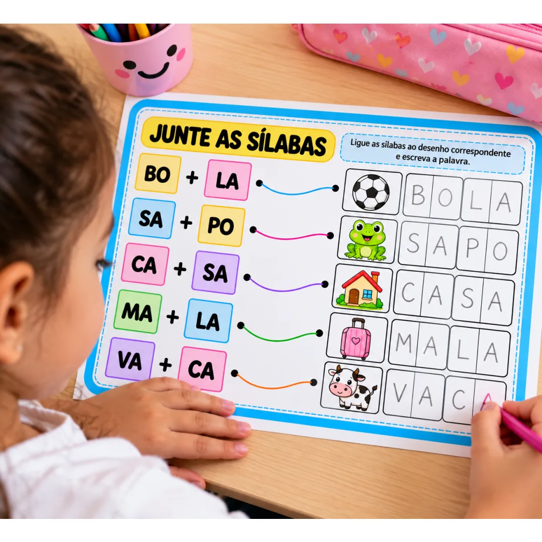 Junte as Sílabas + Ditado Visual Atividades de Alfabetização e Escrita em PDF