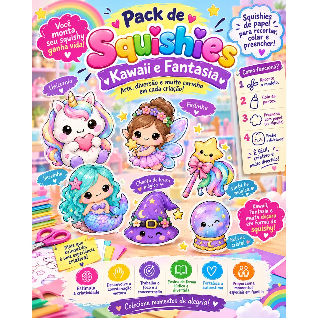 Coleção Kawaii e Fantasia: Squishies Mágicos - PDF - para Crianças a Partir dos 5 Anos Sob a Supervisão de Um Adulto