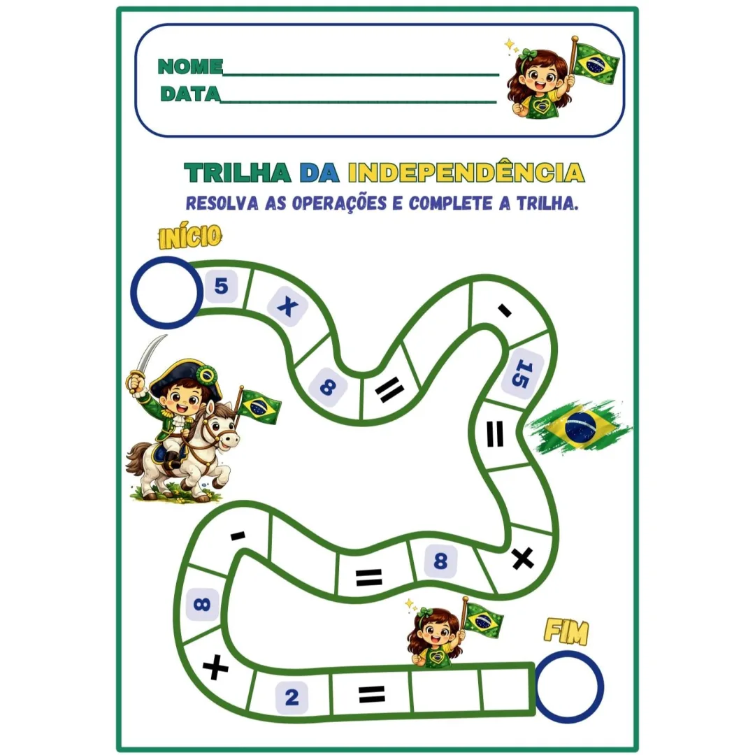 KIT 2 FOLHAS DE ATIVIDADES NA TEMÁTICA DA INDEPENDÊNCIA. 