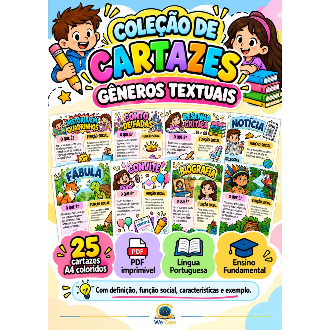25 Gêneros Textuais - CARTAZES A4 - 3º,4º e 5º Anos