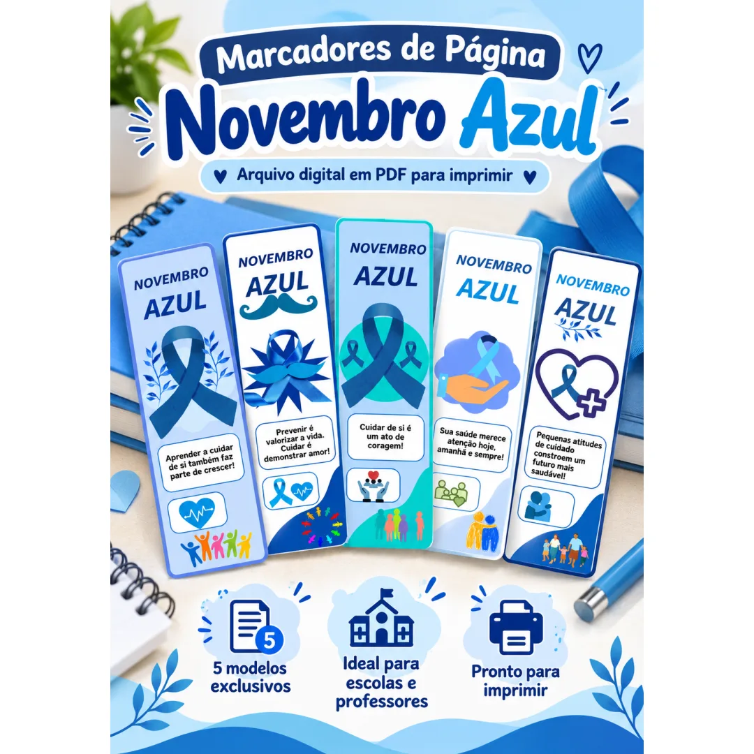 Kit 5 Marcadores de Página Novembro Azul – Escolar em PDF