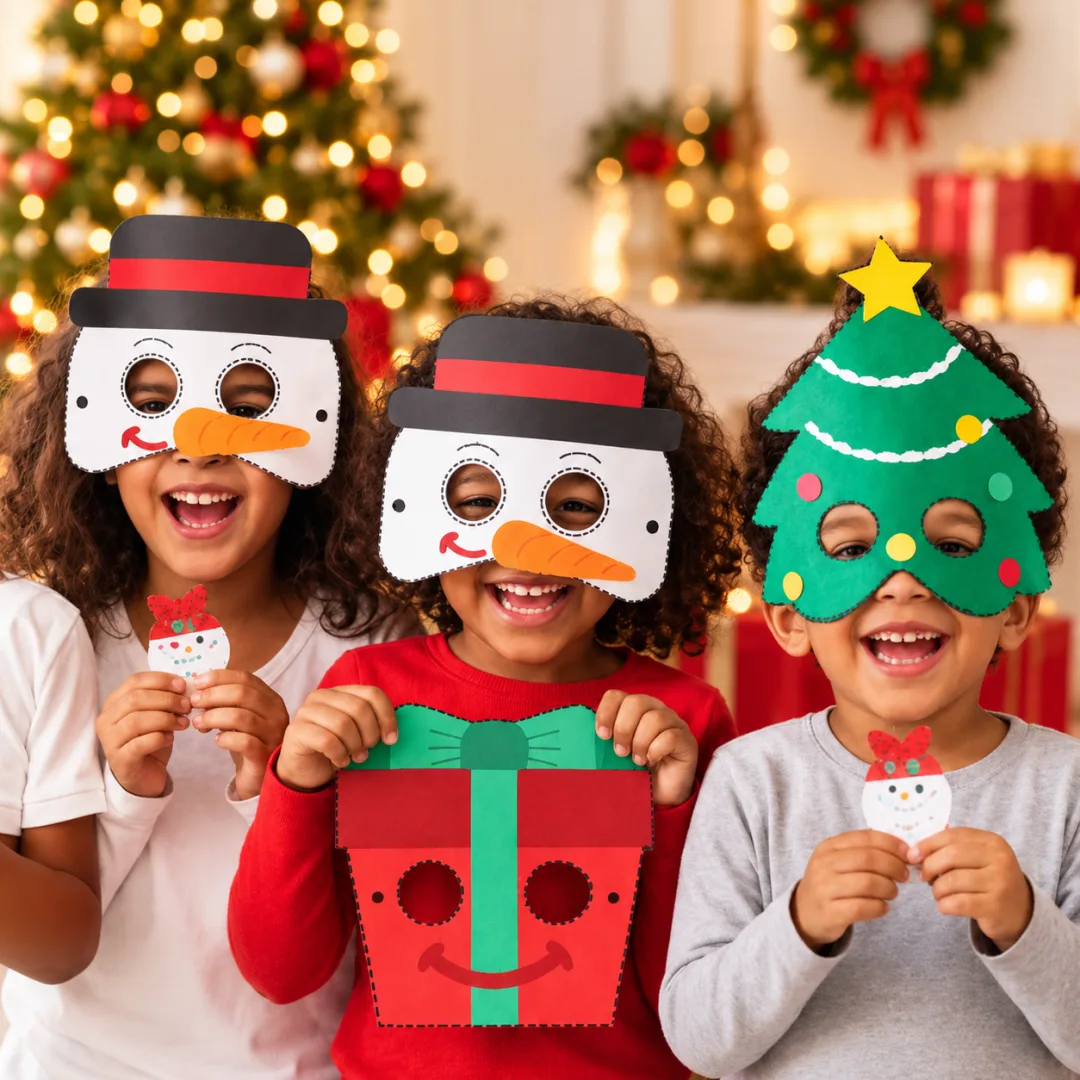  Kit 5 Máscaras de Natal para Imprimir – Máscaras Infantis para Fotos e Festas