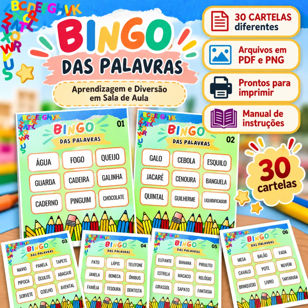 Kit Alfabetização - BINGO DAS PALAVRAS em PDF e PNG