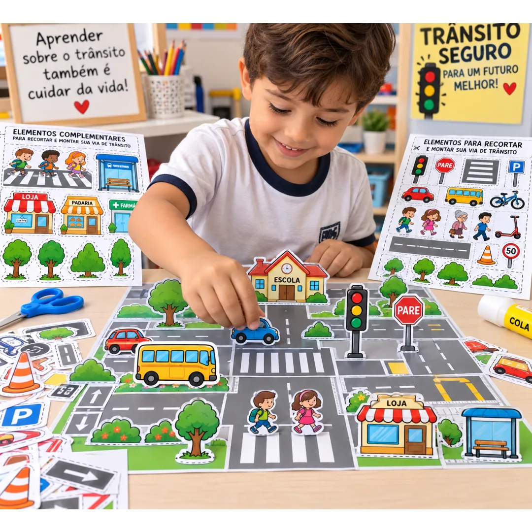Kit Aprendendo no Trânsito — Atividades, Cards e Recorte e Monte em PDF