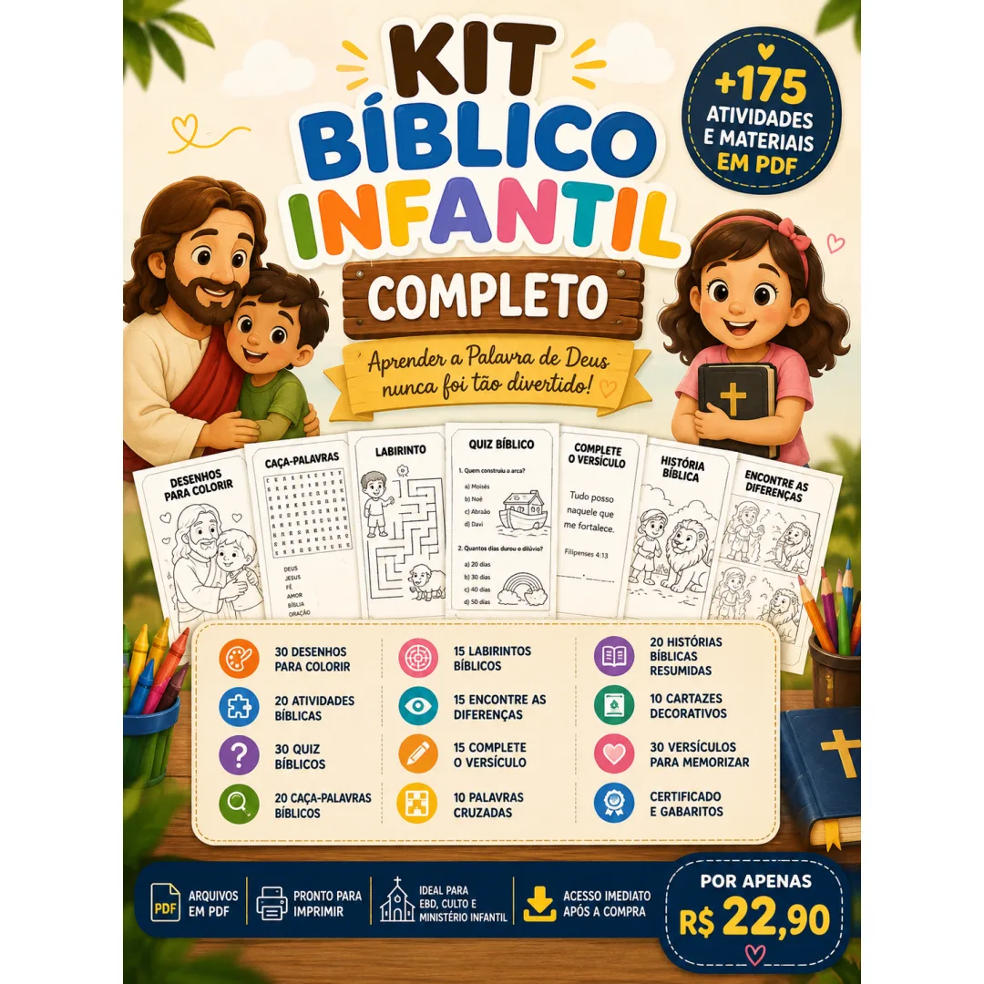 Kit Bíblico Infantil Completo | +175 Atividades e Materiais em PDF