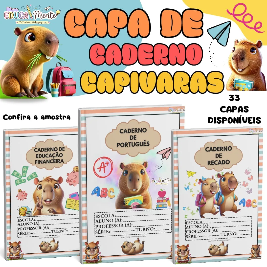 🤎 KIT CAPA DE CADERNO CAPIVARAS 🤎