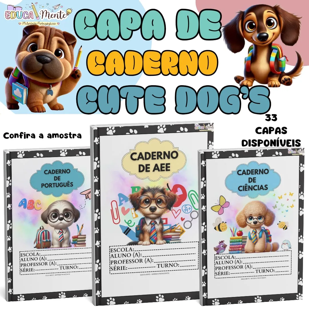 🩵 KIT CAPA DE CADERNO CUTE DOGS 🩵