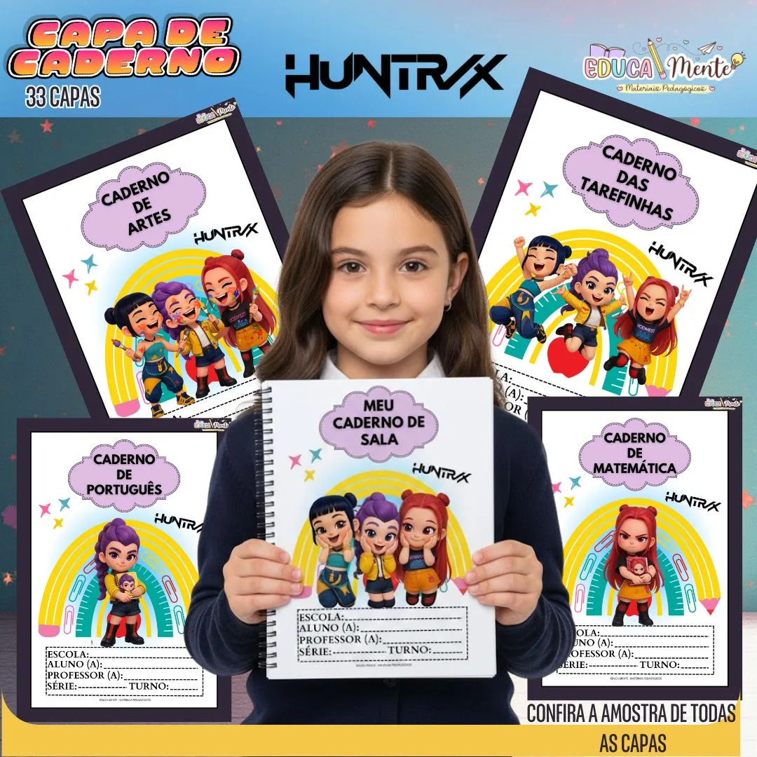🖤KIT CAPA DE CADERNO HUNTRIX💜GUERREIRAS DO KPOP🖤