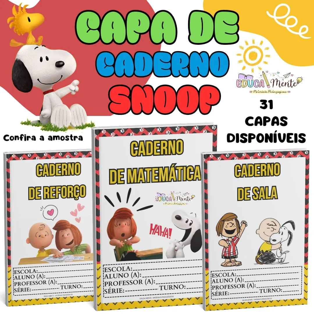 💛 KIT CAPA DE CADERNO SNOOP 💛