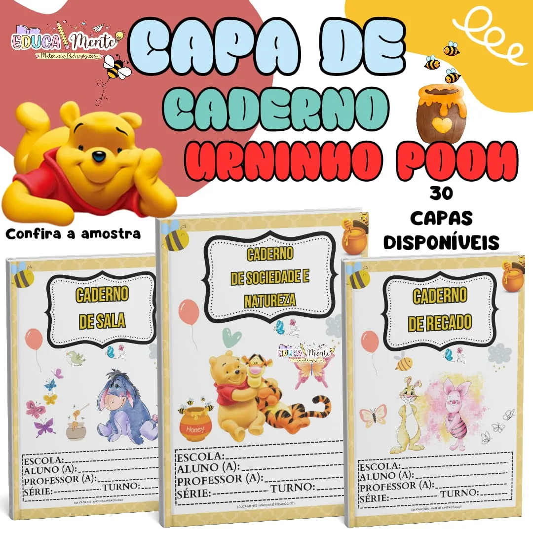 🧡 KIT CAPA DE CADERNO URSINHO POOH 🧡