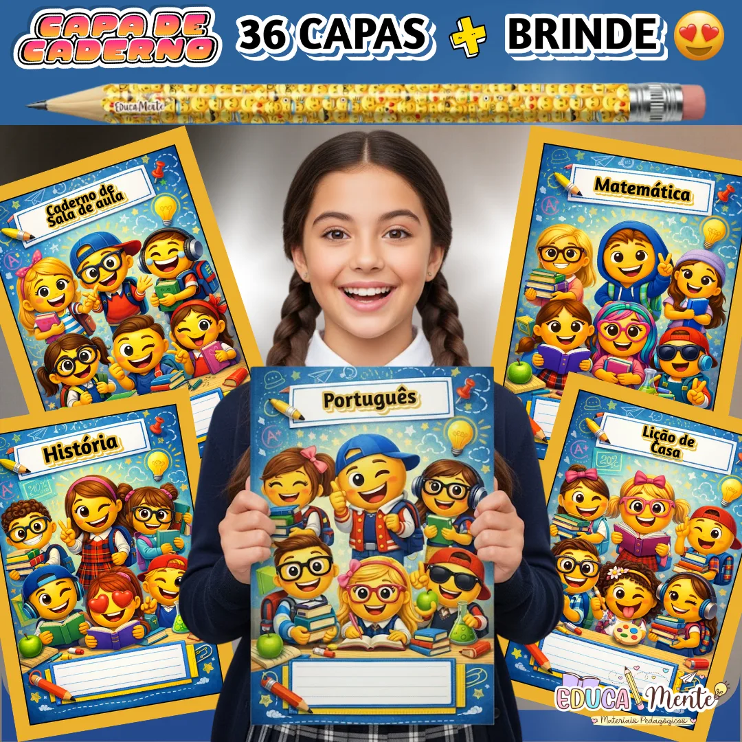 😁KIT CAPAS DE CADERNO EMOJI ➕ BRINDE🎁🤩