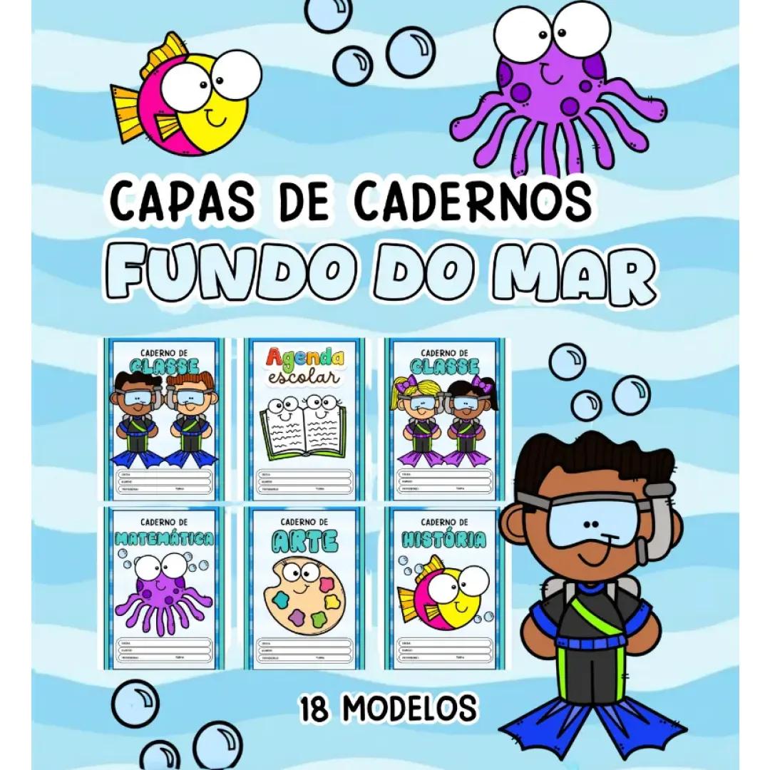 Kit Capas para Caderno - Fundo do Mar