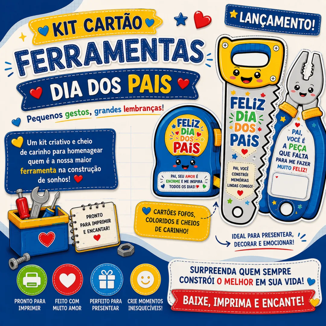 🔧💙 KIT CARTÃO FERRAMENTAS — DIA DOS PAIS 💙🔨