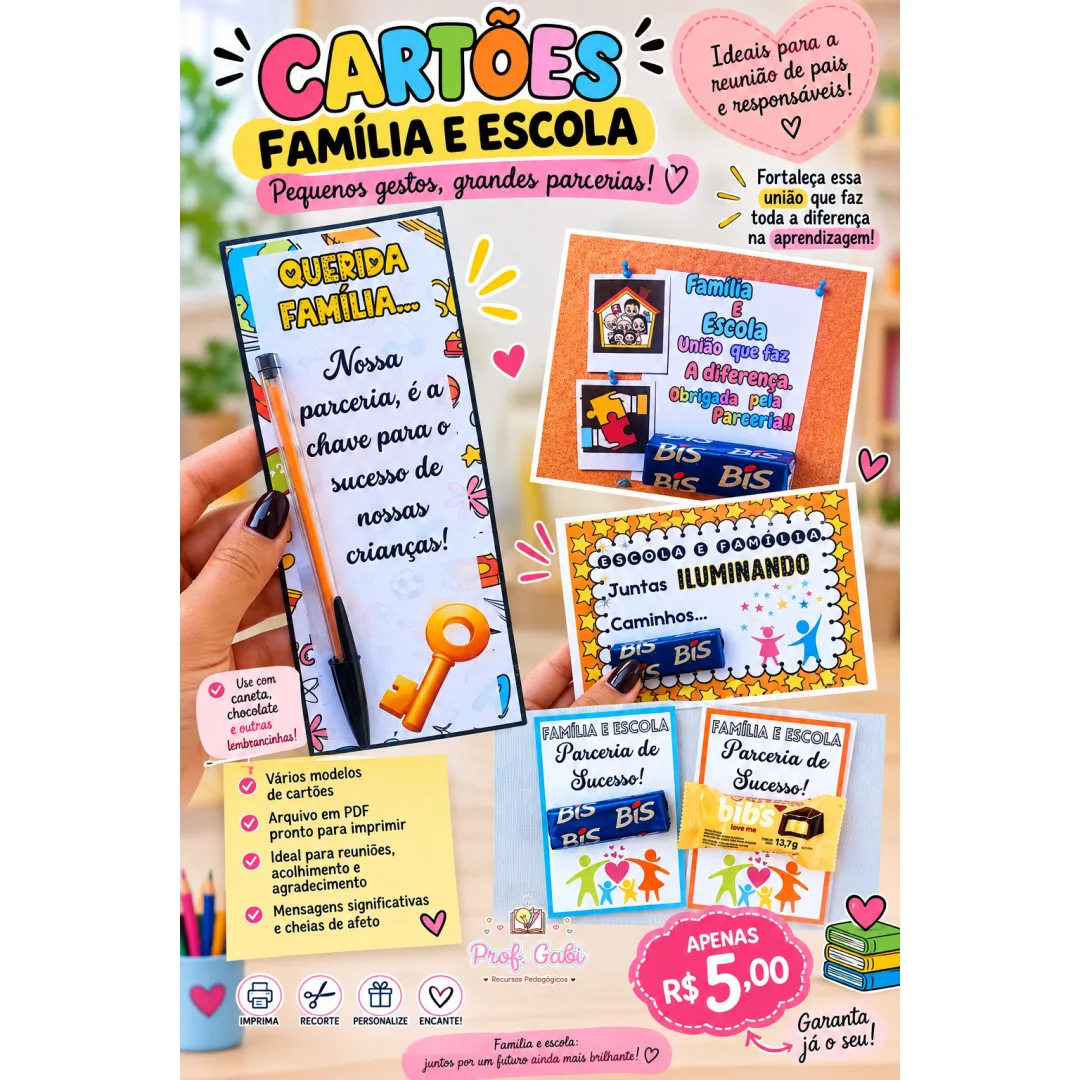 Kit Cartões reunião de pais em PDF- da Educação infantil ao Ensino fundamental