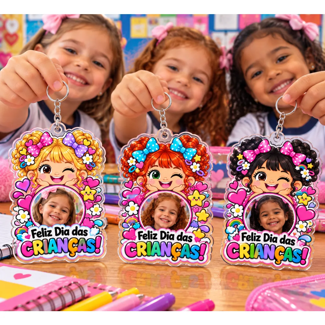 Kit Chaveirinhos Personalizados — Dia das Crianças Editável no Canva