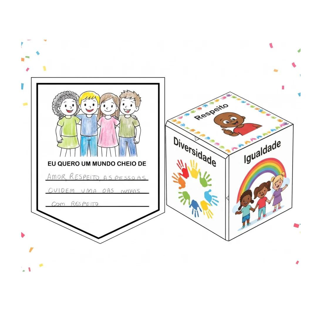 Kit Consciência Negra: Bandeirinha da Diversidade + Cubo das Palavras para Imprimir