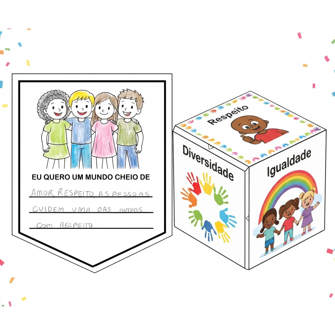 Kit Consciência Negra: Bandeirinha da Diversidade + Cubo das Palavras para Imprimir
