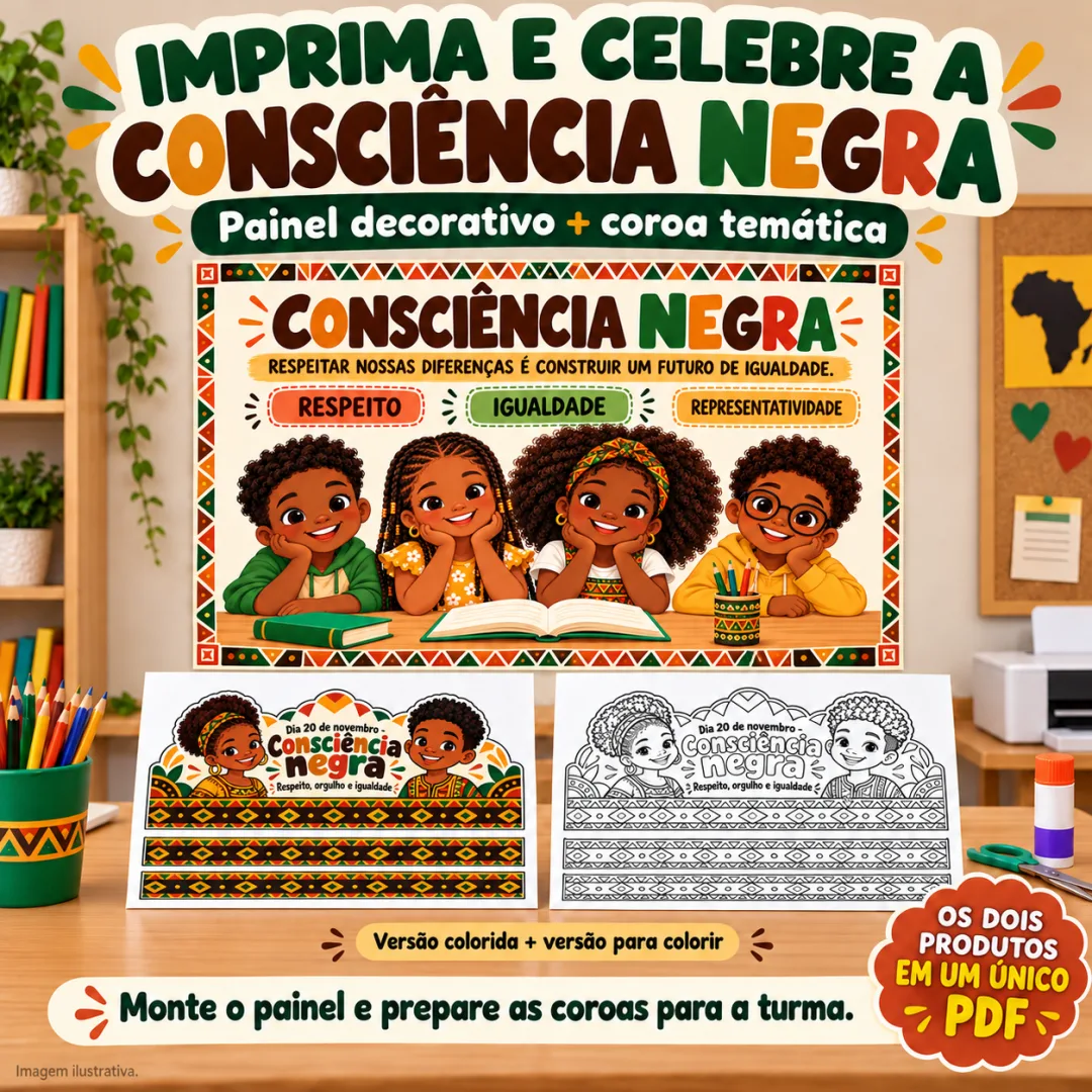 Kit Consciência Negra – Painel + Coroa PDF - Ed. Infantil e EFI