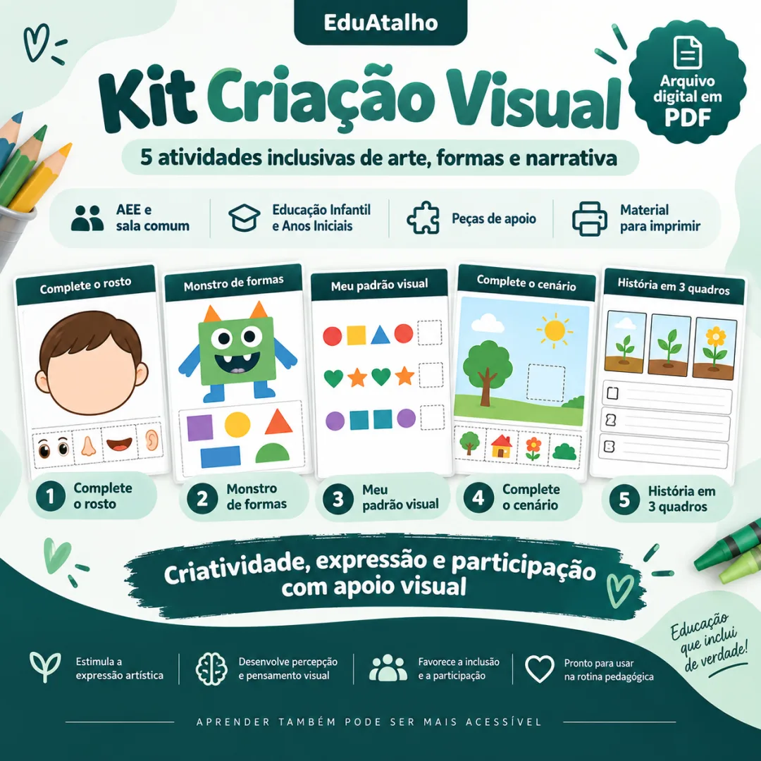 Kit Criação Visual – 5 Atividades Inclusivas de Arte, Formas e Narrativa em PDF