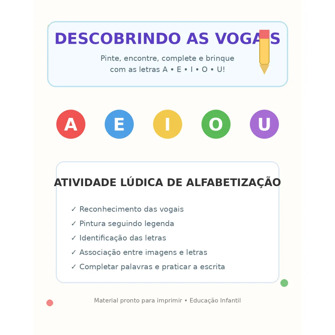 Atividades de Alfabetização: Vogais para Educação Infantil - PDF