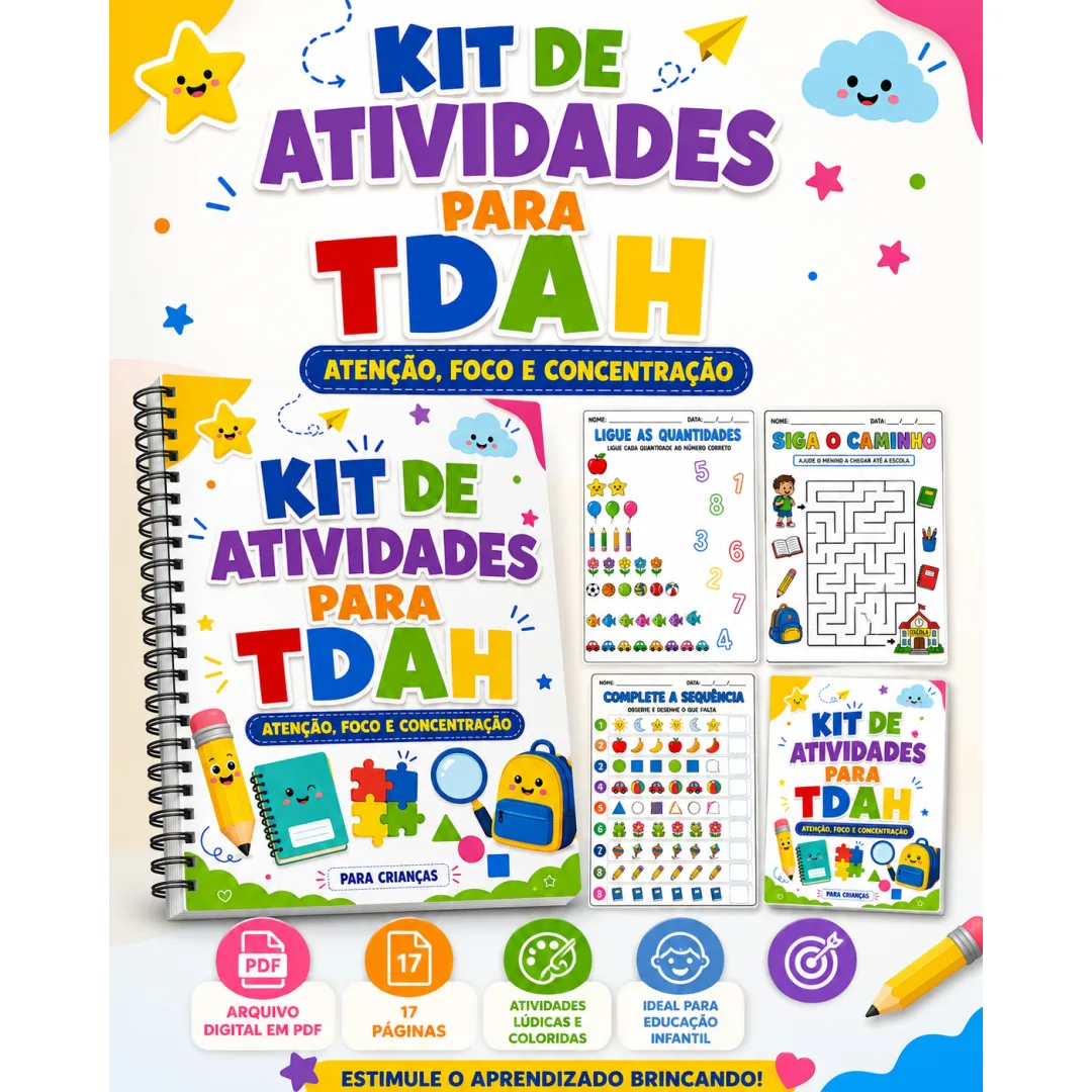 🎯 KIT DE ATIVIDADES PARA TDAH — ATENÇÃO, FOCO E CONCENTRAÇÃO