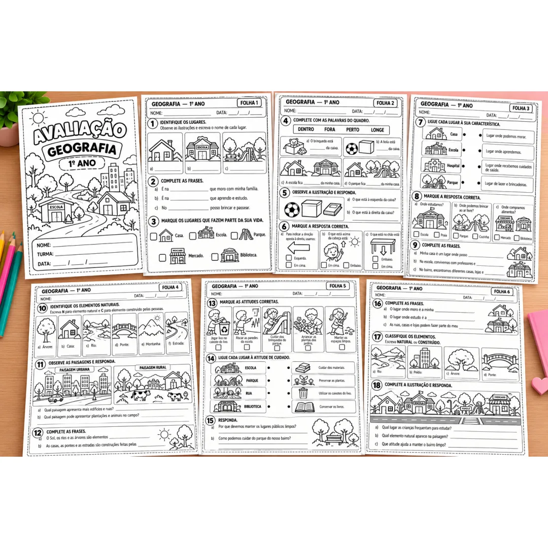 Kit de Avaliações para o 1º Ano do Ensino Fundamental — Português, Matemática, Ciências, História e Geografia em PDF