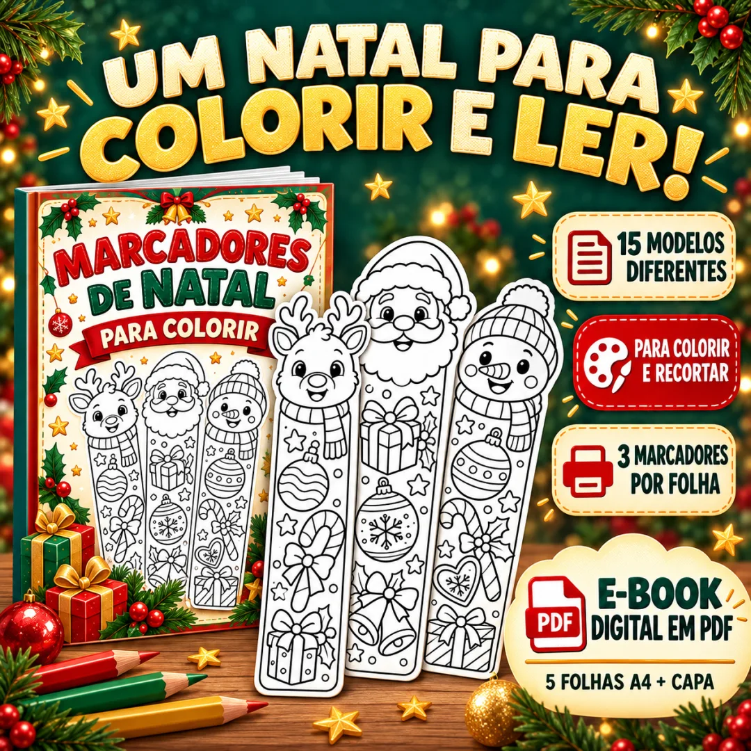 Kit de Marcadores de Página de Natal para Colorir em PDF
