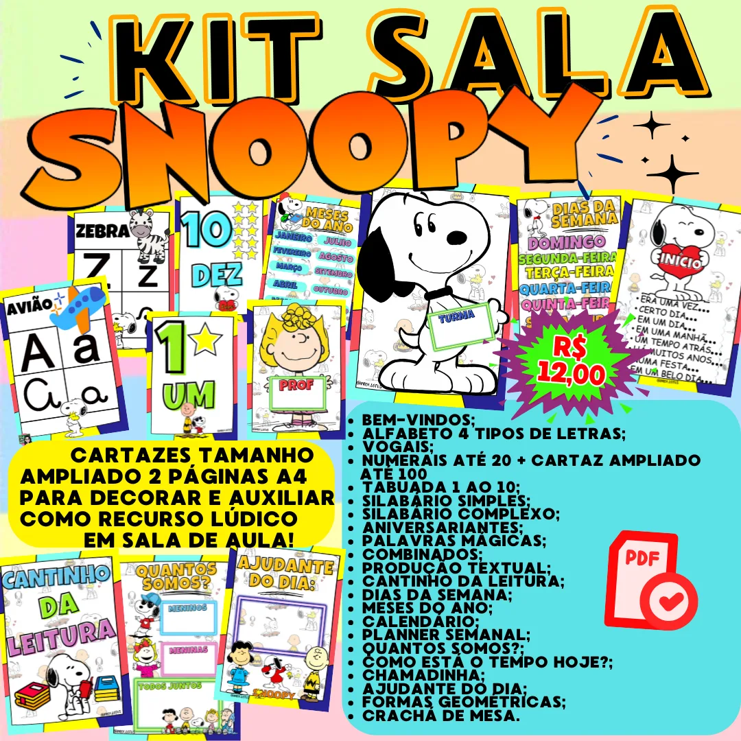 KIT DECORAÇÃO SALA DE AULA: SNOOPY